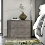 Queen Byrne + Asus - Modern Grey Fabric + Elm Grey Bed & 2 Nightstands