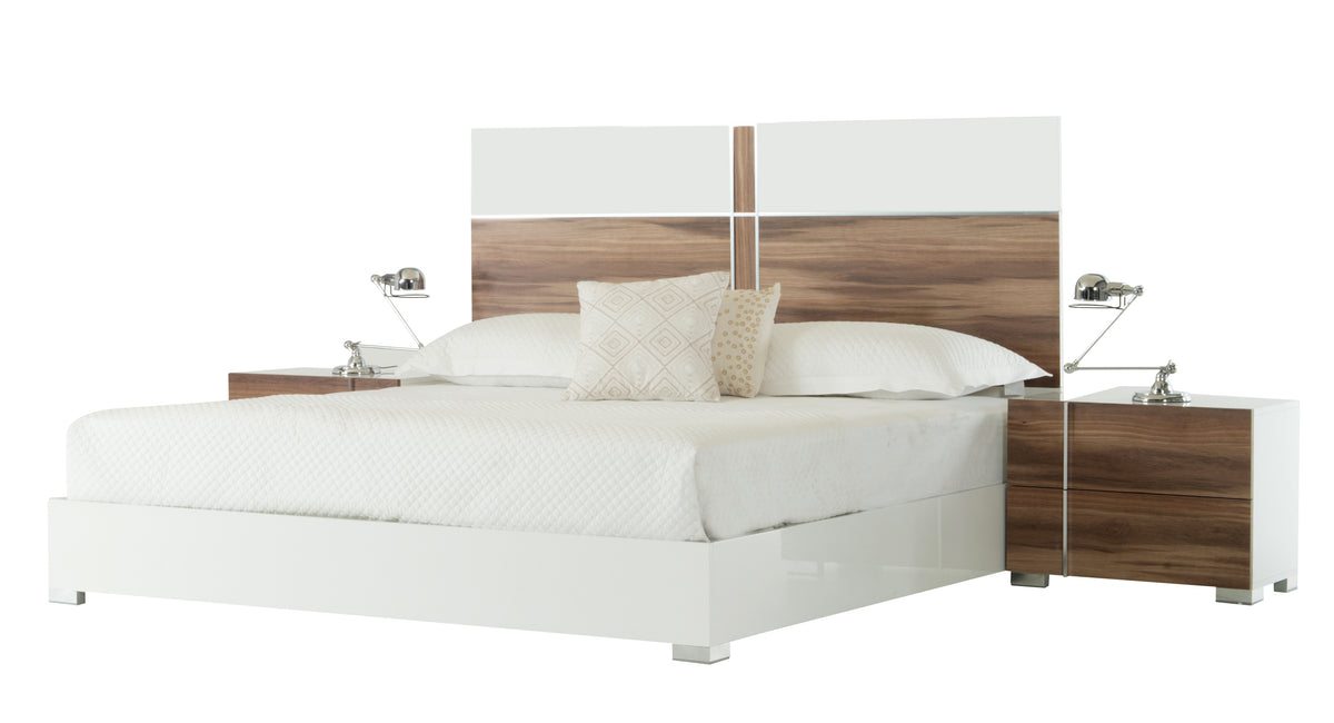 Giovanna Italian Mid-Century White and Cherry Q Bed by VIG Furniture - View 1