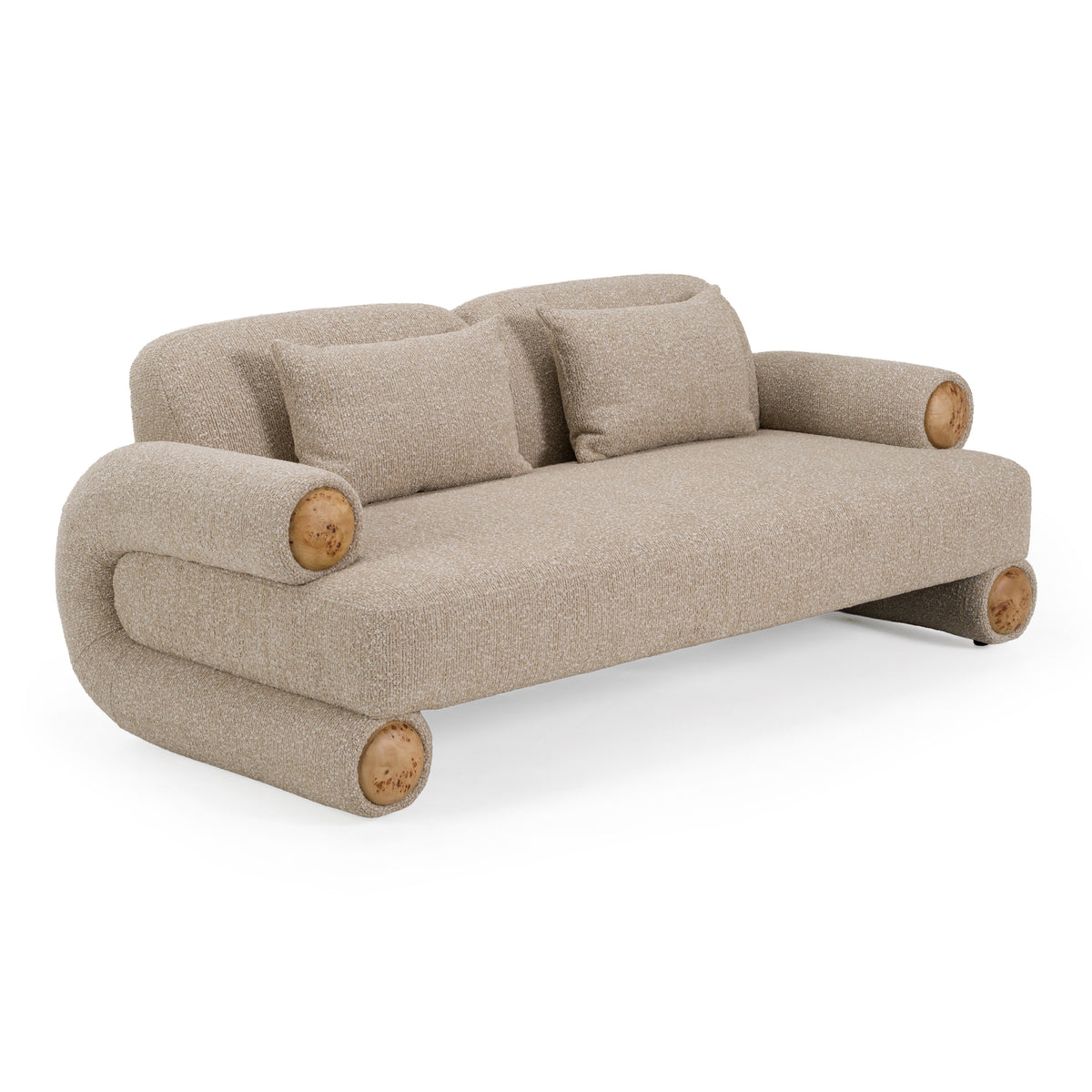Odette - Modern Beige Fabric + White Burl Loveseat Sofa by VIG Furniture - View 2