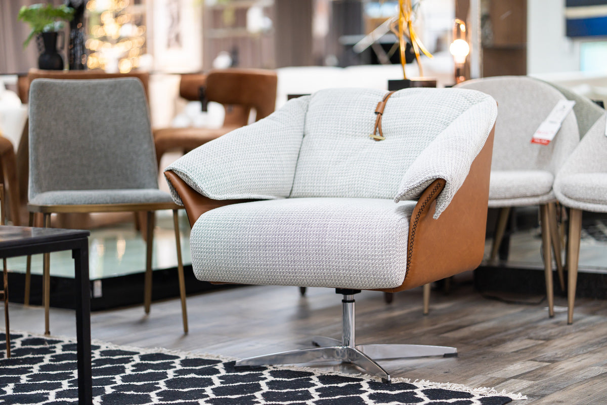 Ohio - Swivel Grey and Camel Fabric Accent Chair by VIG Furniture - View 3