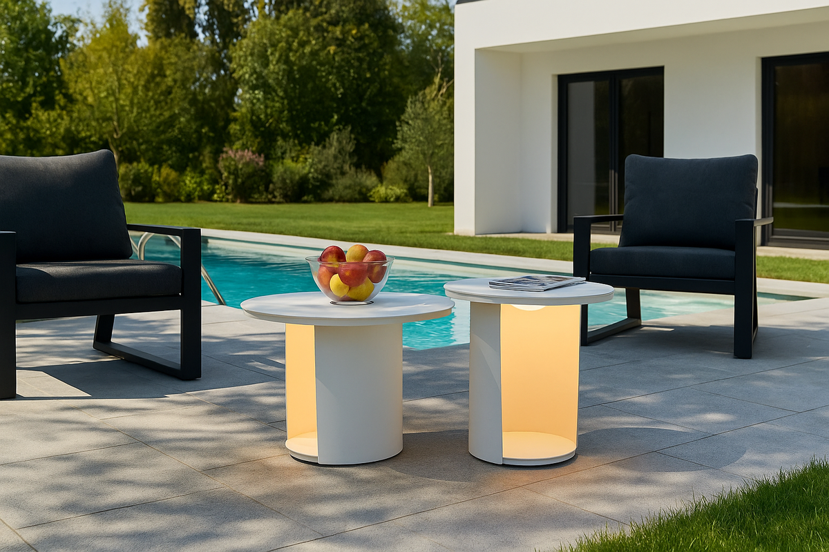 Onza - Outdoor White Medium End Table w/ Solar Light by VIG Furniture - View 6