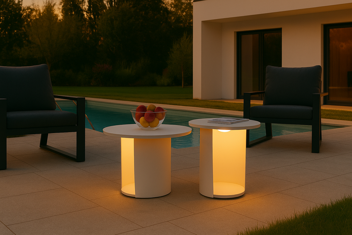 Onza - Outdoor White Medium End Table w/ Solar Light by VIG Furniture - View 7