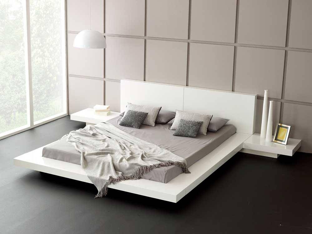 Queen Opal White Gloss Japanese Style Platform Bed with Nightstands by VIG Furniture - View 2