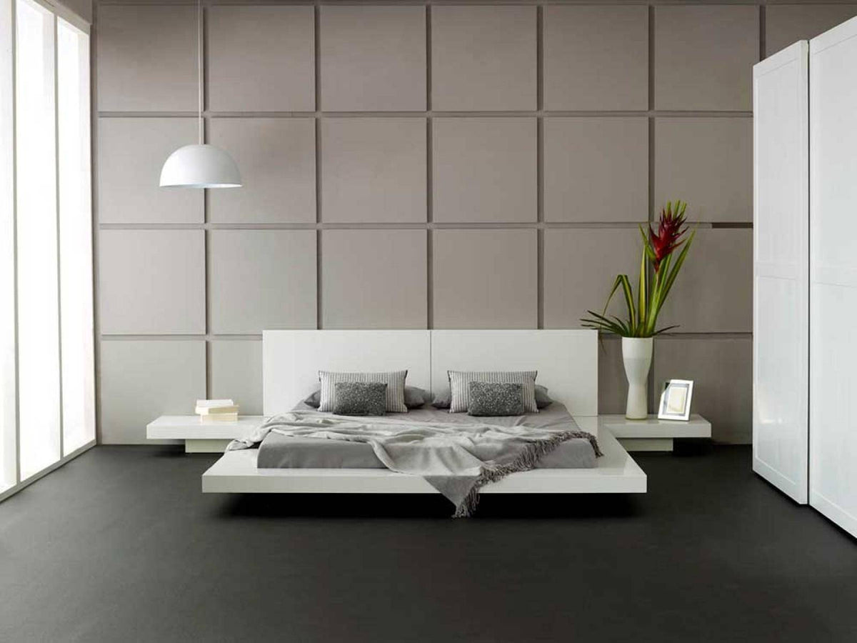 Queen Opal White Gloss Japanese Style Platform Bed with Nightstands by VIG Furniture - View 1