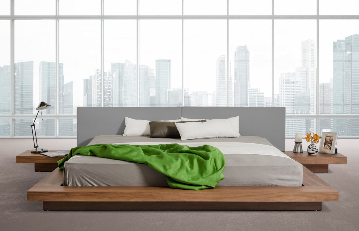 Eastern King Opal Modern Low Profile Walnut and Grey Leatherette Platform Bed by VIG Furniture - View 1