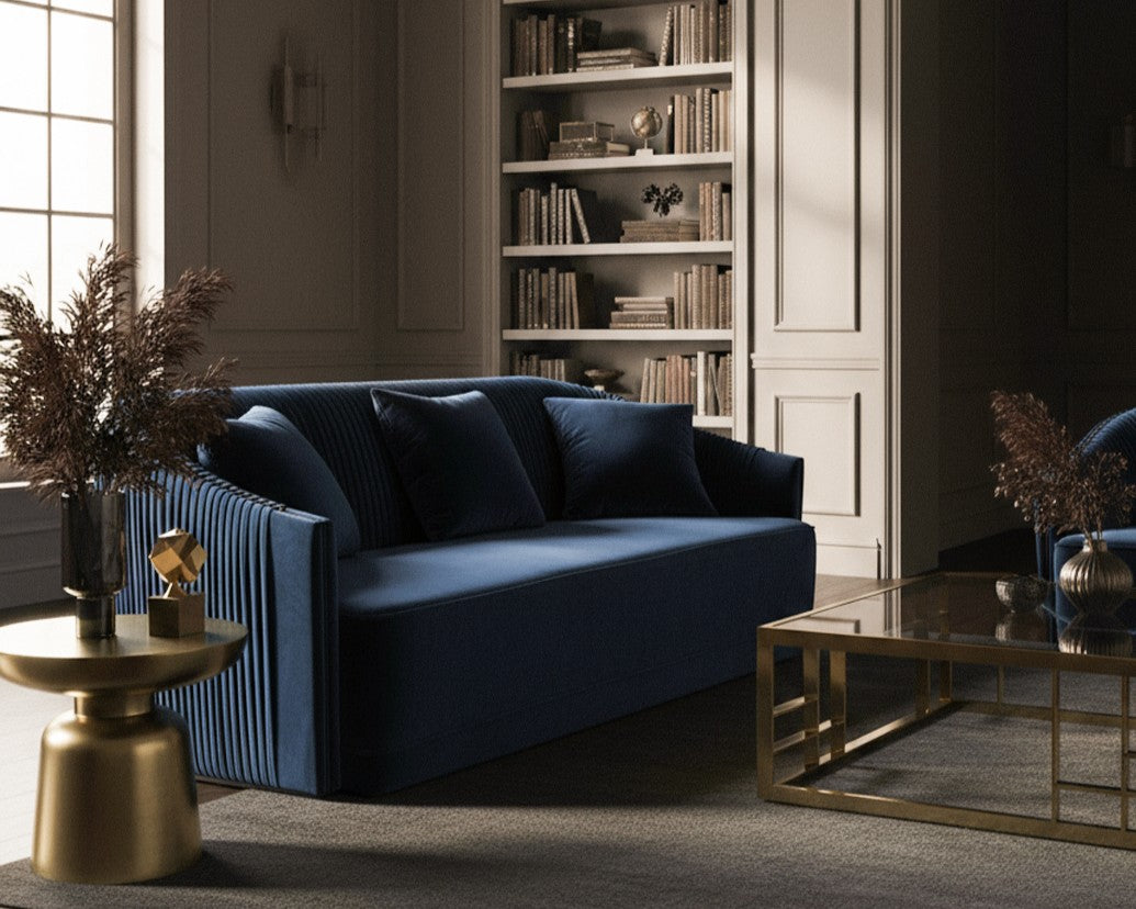 Palomar Modern Blue Velvet & Brass Sofa by VIG Furniture - View 3