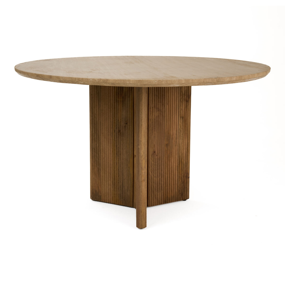 Pawnee - Modern Travertine Marble + Wood Round Dining Table by VIG Furniture - View 1