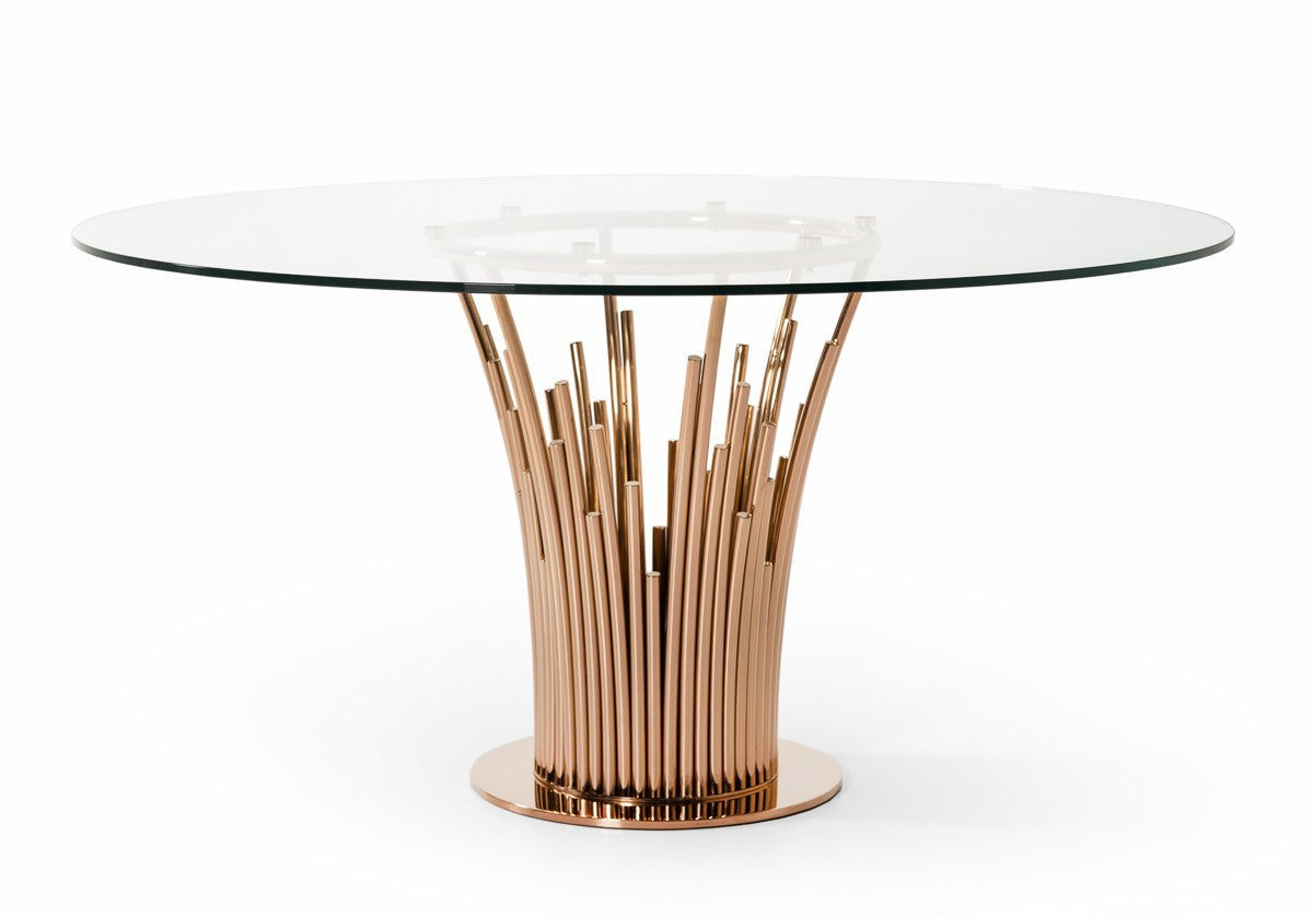 Paxton Modern Round Glass & Rosegold Dining Table by VIG Furniture - View 5
