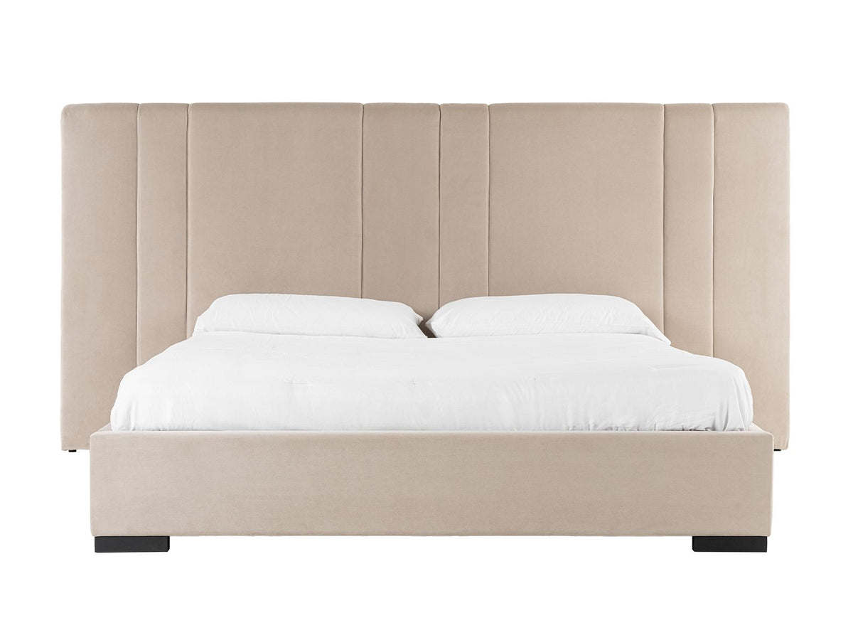 Eastern King Penelope + Aspen - Modern Beige Velvet + Brown Ash Bedroom Set