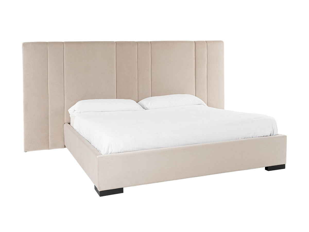 Eastern King Penelope + Aspen - Modern Beige Velvet + Brown Ash Bedroom Set
