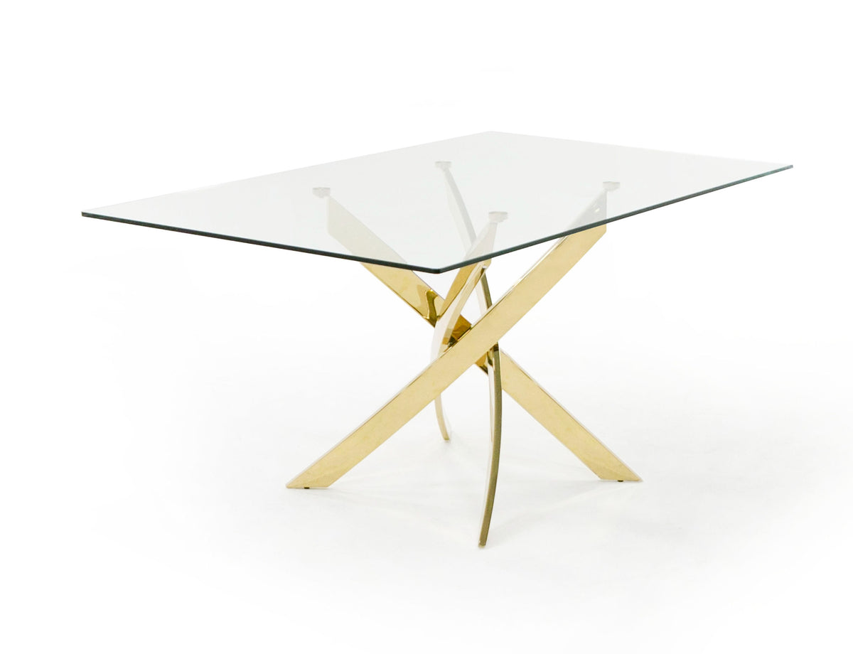 Pyrite Modern Glass and Gold Dining Table by VIG Furniture - View 2