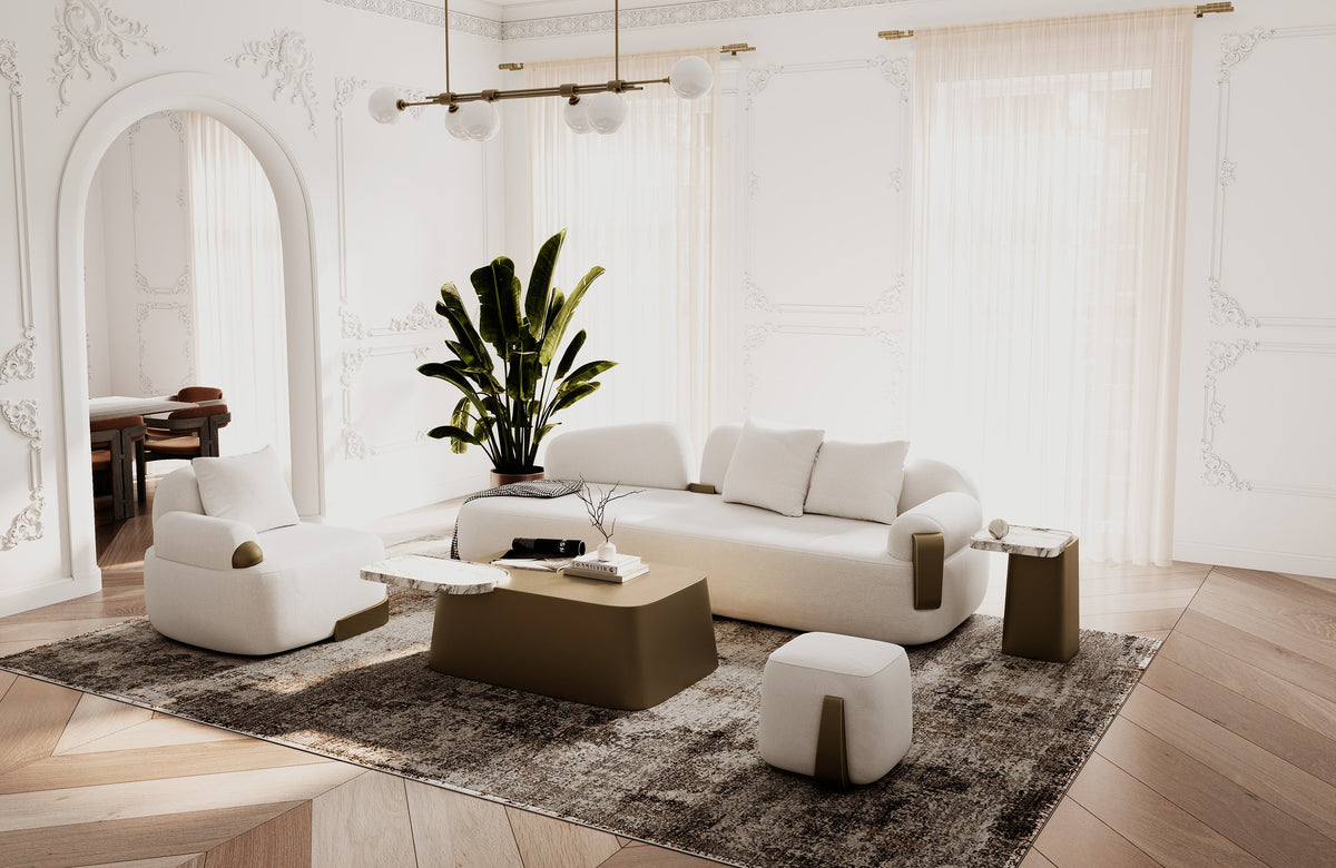 Rainier - Contemporary Off-White Fabric + Antique Brass Sofa by VIG Furniture - View 5