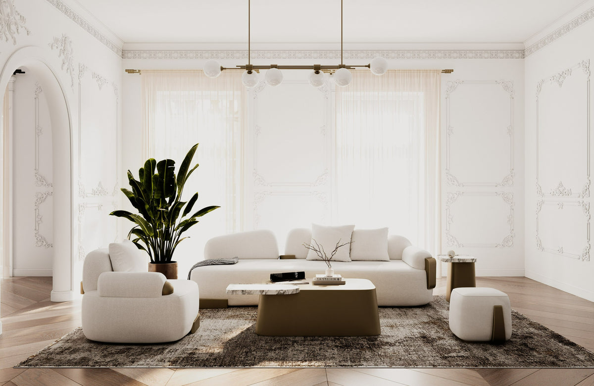 Rainier - Contemporary Off-White Fabric + Antique Brass Sofa by VIG Furniture - View 4