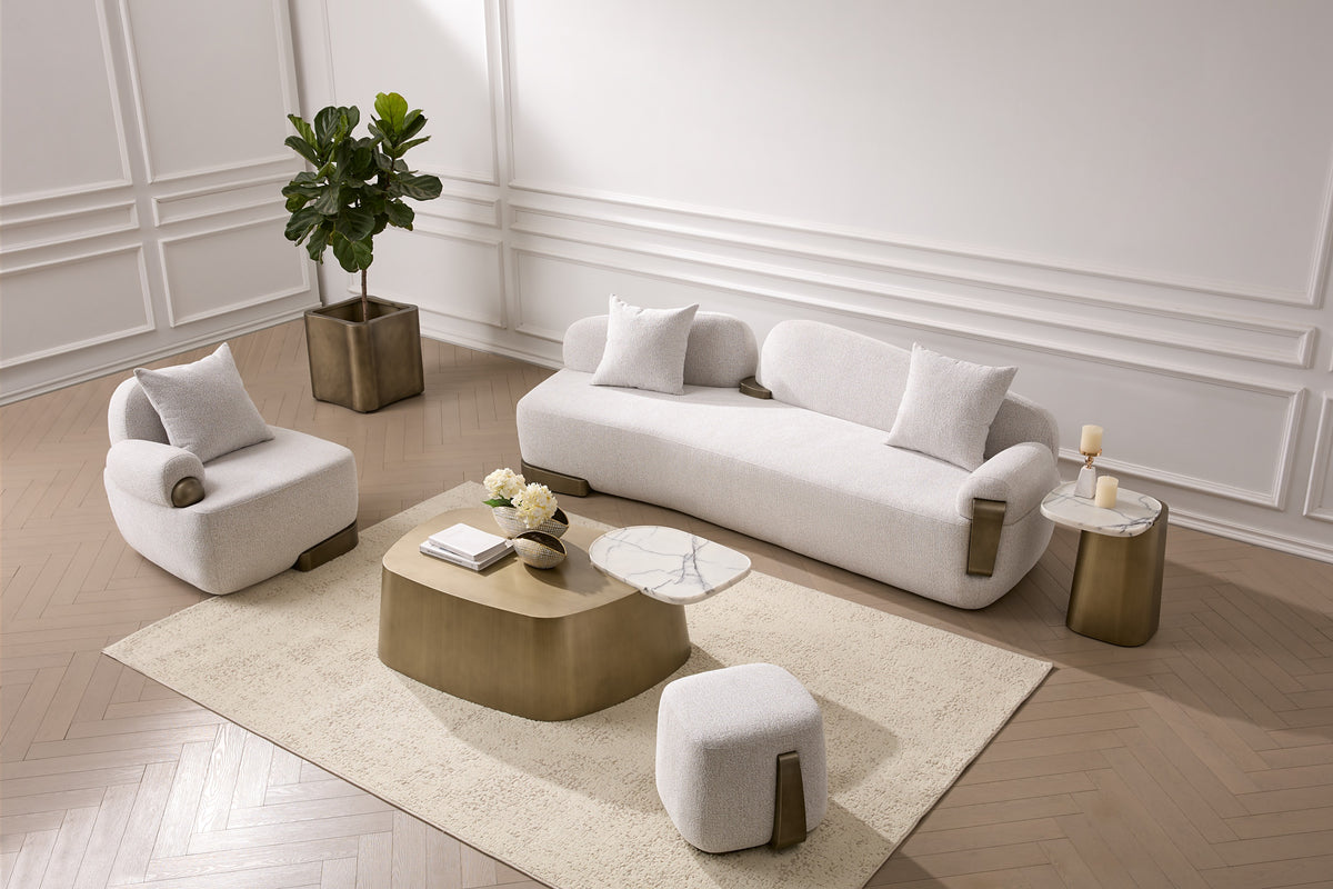 Rainier - Contemporary Off-White Fabric + Antique Brass Sofa by VIG Furniture - View 2