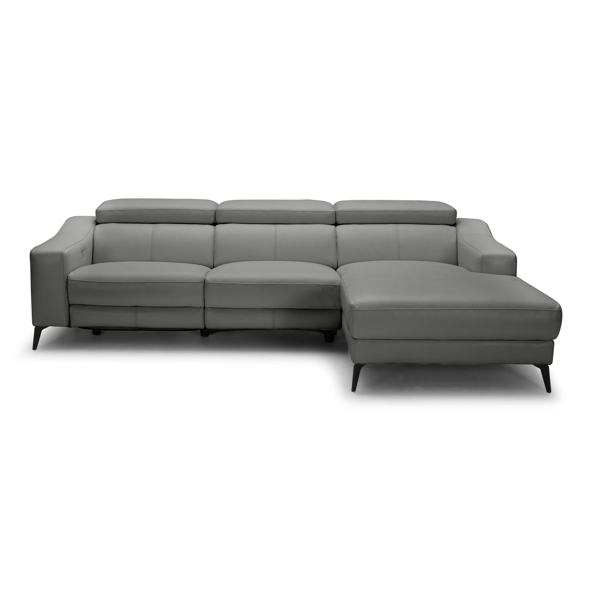 Rampart - Modern L-Shape RAF Grey Leather Sectional Sofa with 1 Recliner by VIG Furniture - View 1