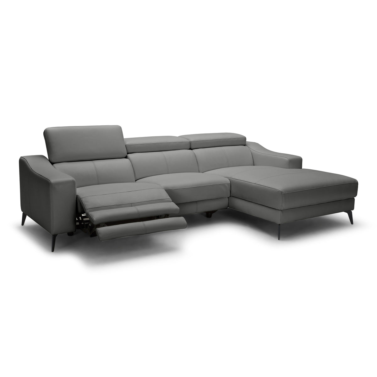 Rampart - Modern L-Shape RAF Grey Leather Sectional Sofa with 1 Recliner by VIG Furniture - View 3