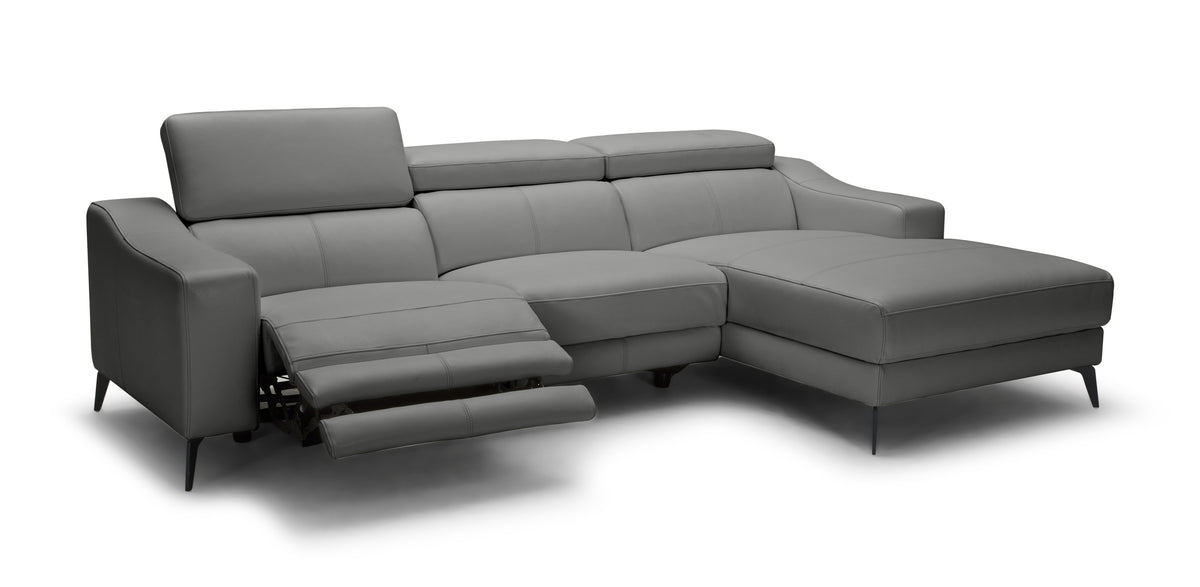 Rampart - Modern L-Shape RAF Grey Leather Sectional Sofa with 1 Recliner by VIG Furniture - View 2