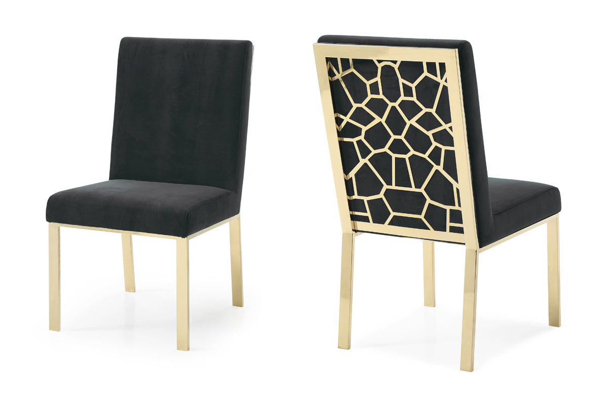 Reba Modern Black Velvet & Gold Dining Chair (Set of 2) by VIG Furniture - View 3