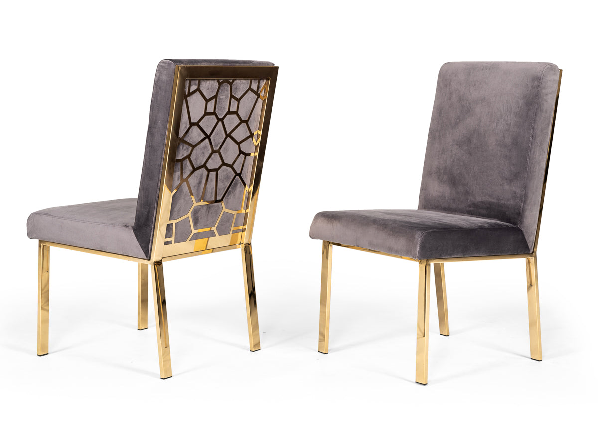 Reba Modern Grey Velvet & Gold Dining Chair (Set of 2) by VIG Furniture - View 5