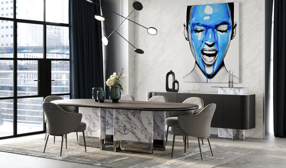 Renfew - Modern Black Oak + Faux Marble Oval Dining Table by VIG Furniture - View 5