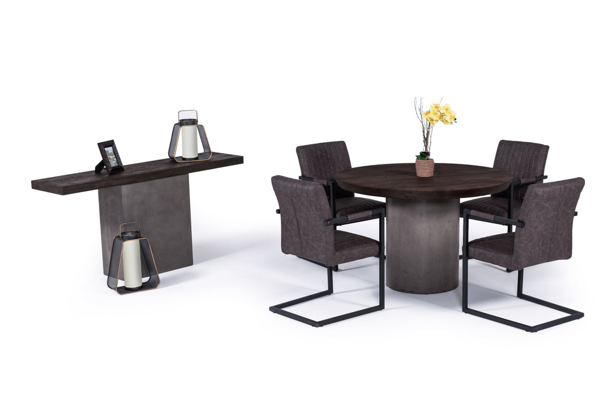 Renzo Modern Round Oak & Concrete Dining Table by VIG Furniture - View 6