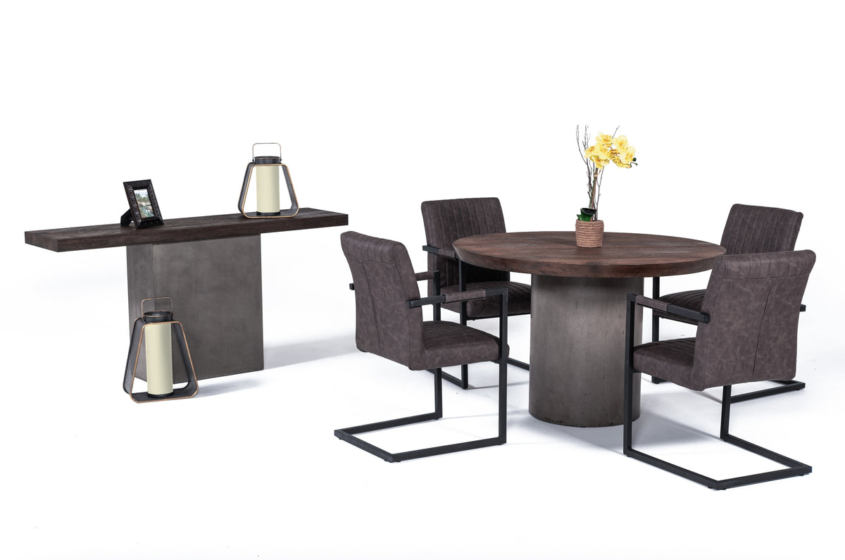 Renzo Modern Round Oak & Concrete Dining Table by VIG Furniture - View 2