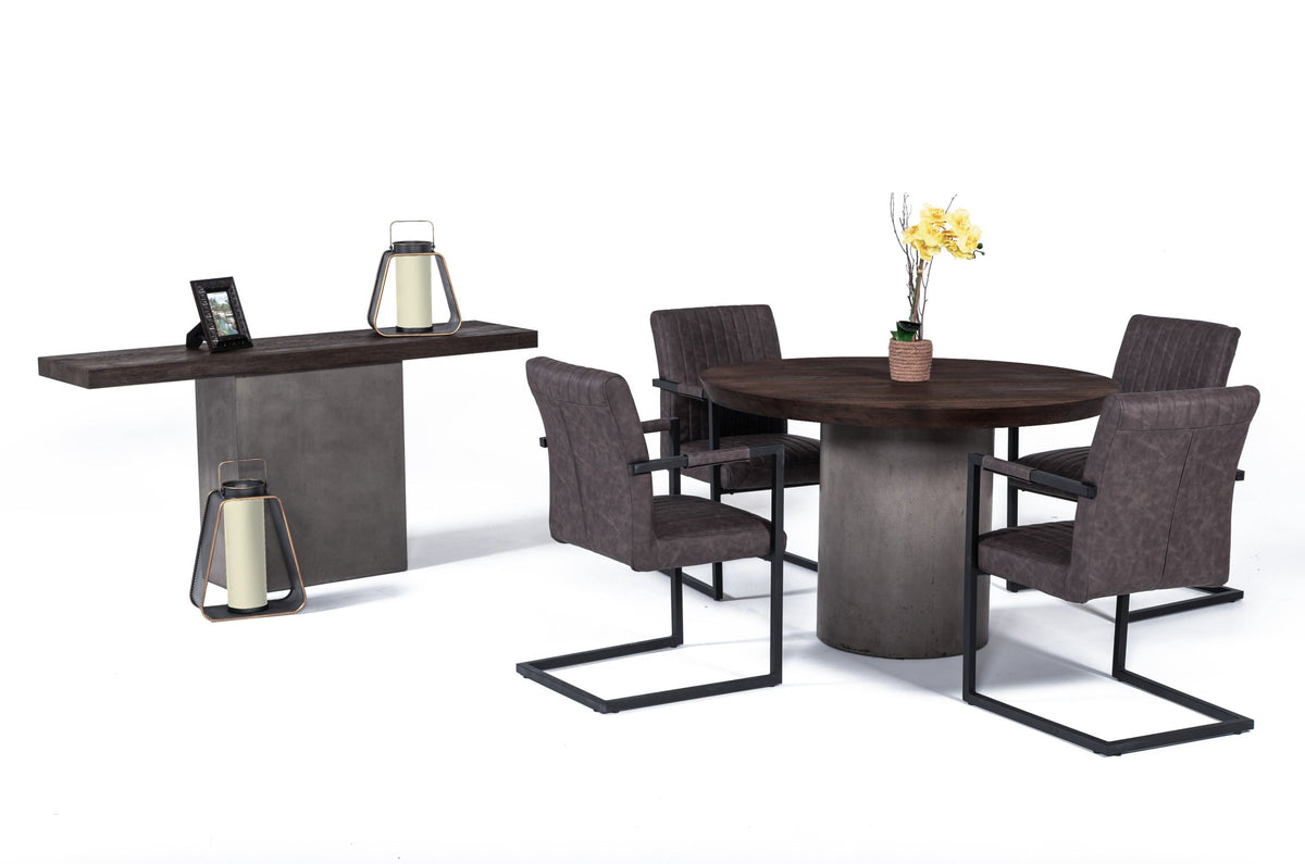 Renzo Modern Round Oak & Concrete Dining Table by VIG Furniture - View 5