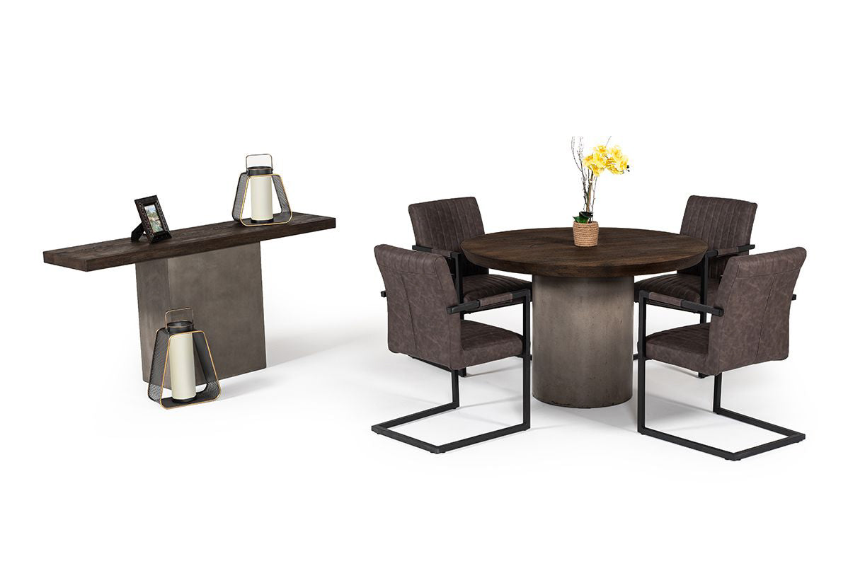 Renzo Modern Round Oak & Concrete Dining Table by VIG Furniture - View 9
