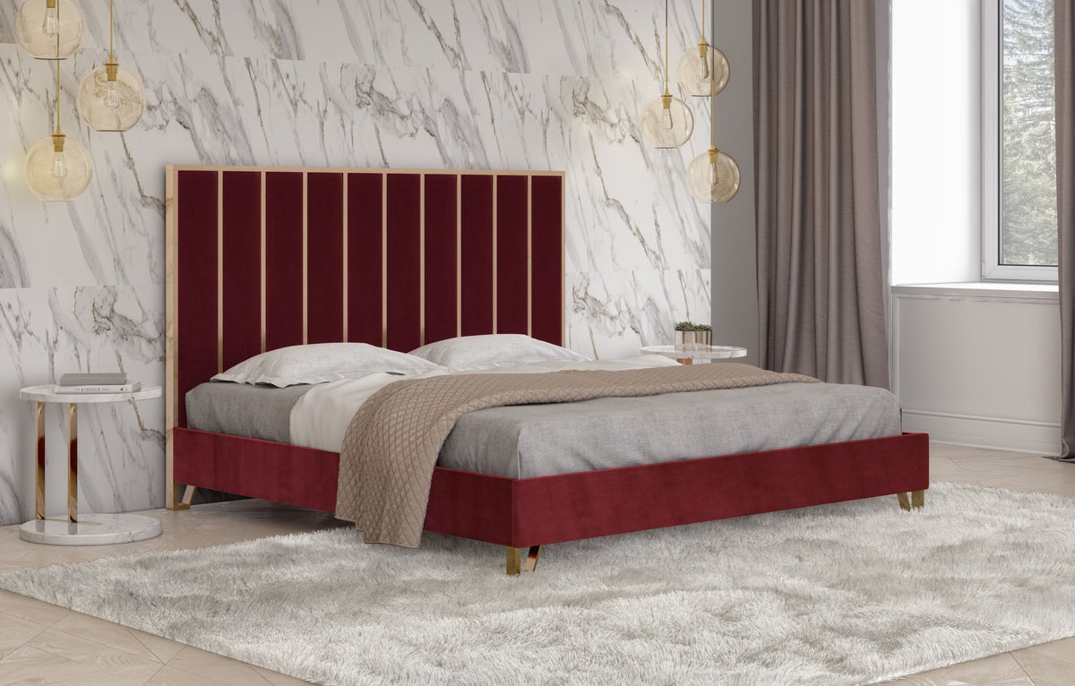 Reyes Modern Red Velvet & Gold Bed by VIG Furniture - View 2