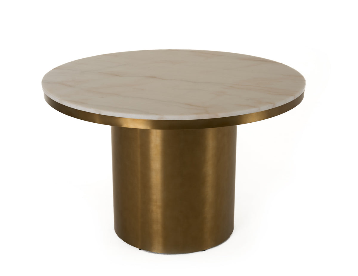 Rocky - Glam White Marble & Brush Gold Round Dining Table by VIG Furniture - View 2
