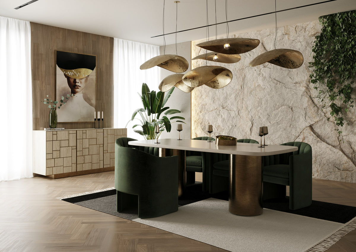 Rocky - Glam White Marble & Brush Gold Large Dining Table by VIG Furniture - View 2