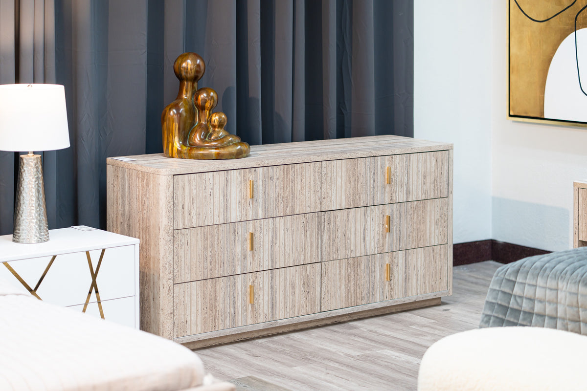 Roma - Modern Faux Travertine + Gold Dresser by VIG Furniture - View 5