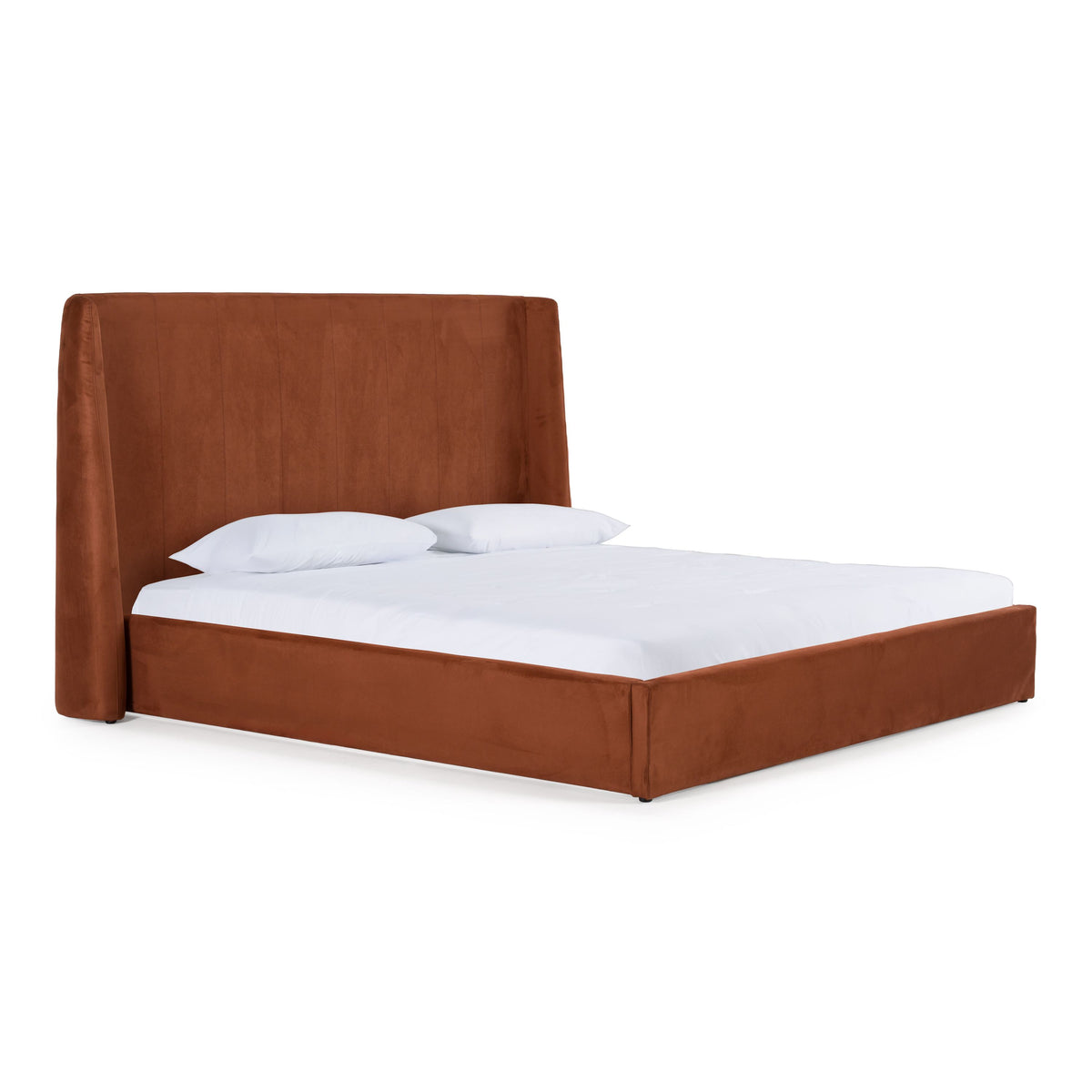 Eastern King Roma + Lago - Modern Burnt Orange Velvet + Faux Travertine Bed + Nightstands Set