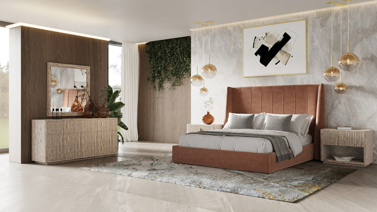 Roma - Modern Burnt Orange Microfiber Upholstered Bed by VIG Furniture - View 4