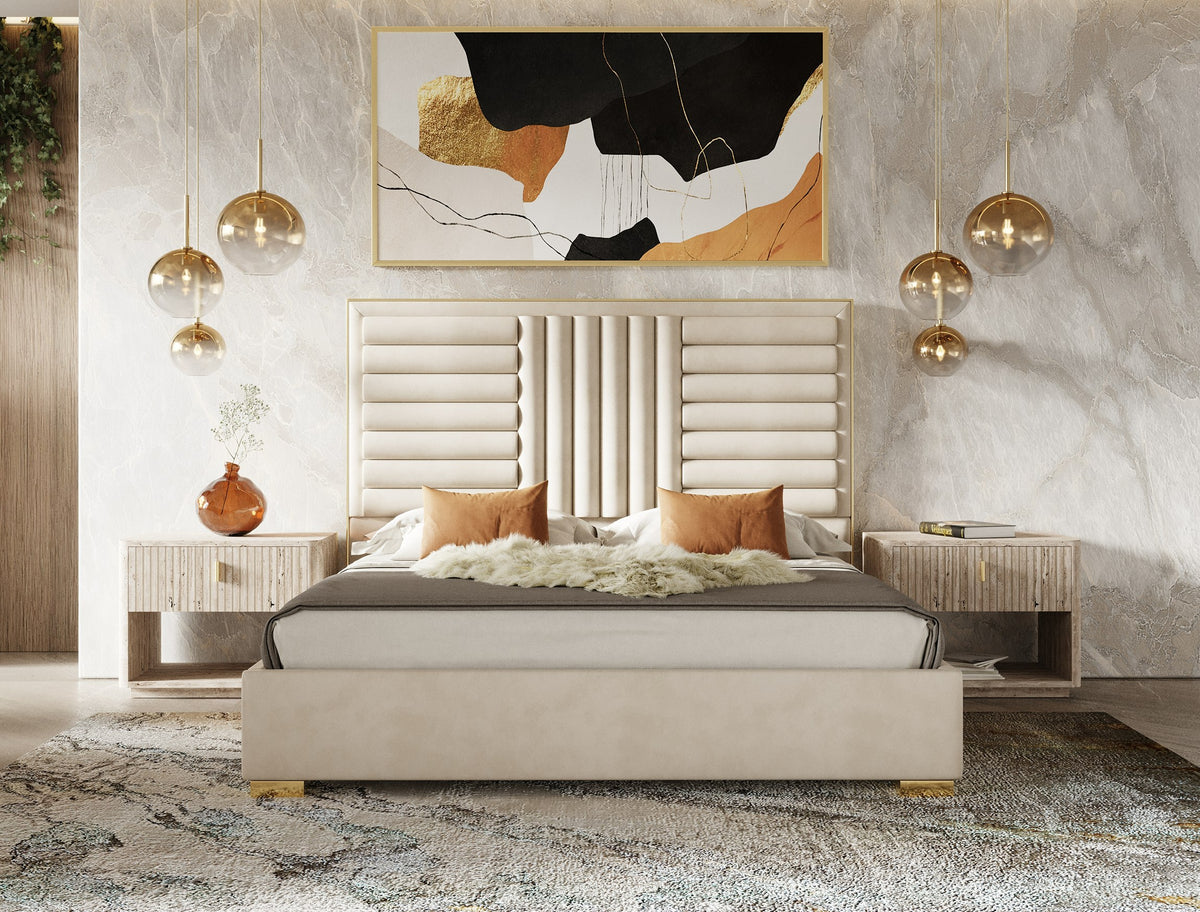 Daystar - Modern Beige Velvet & Gold Bed by VIG Furniture - View 9
