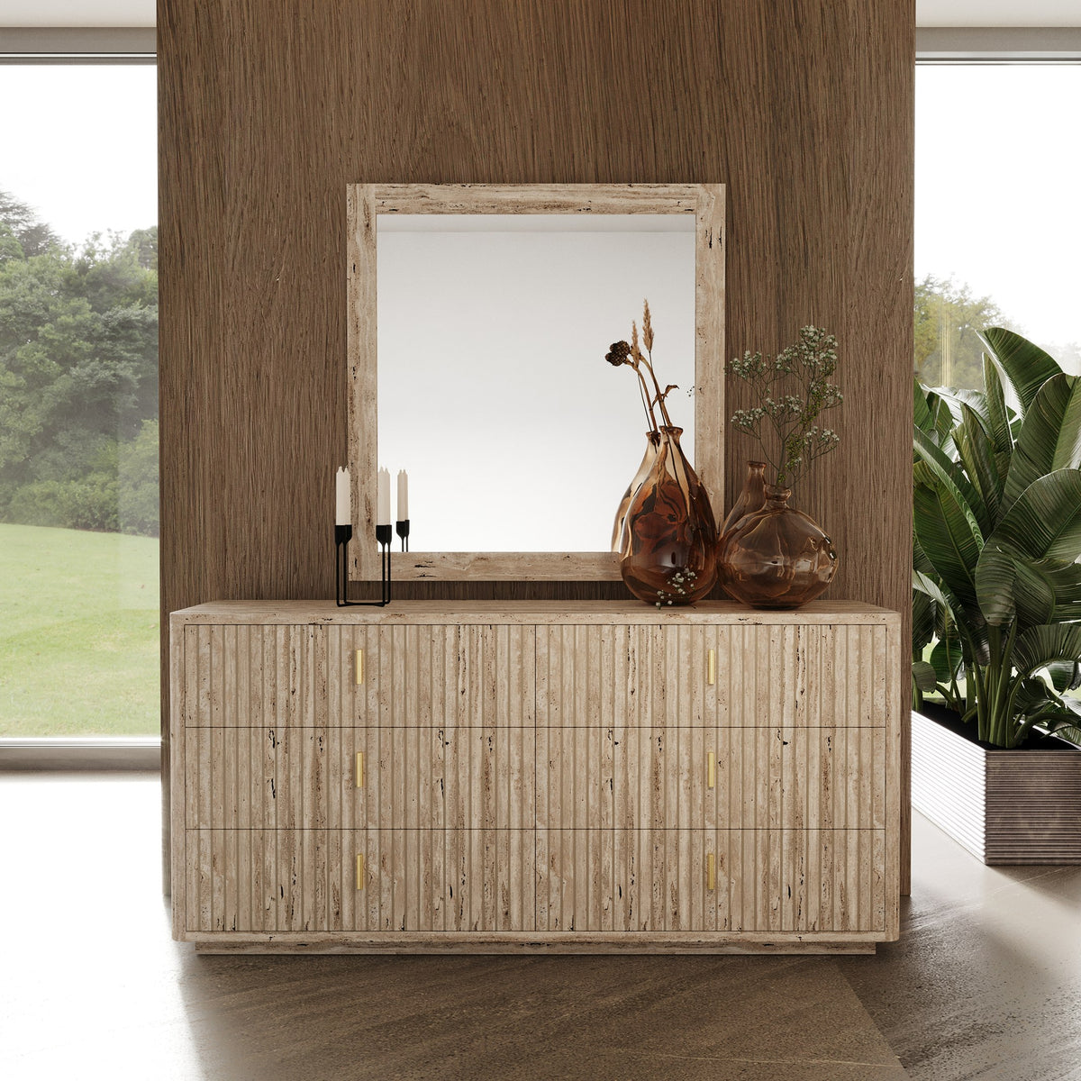 California King - Daystar + Roma - Modern Beige Velvet + Travertine + Gold Bedroom Set by VIG Furniture - View 2
