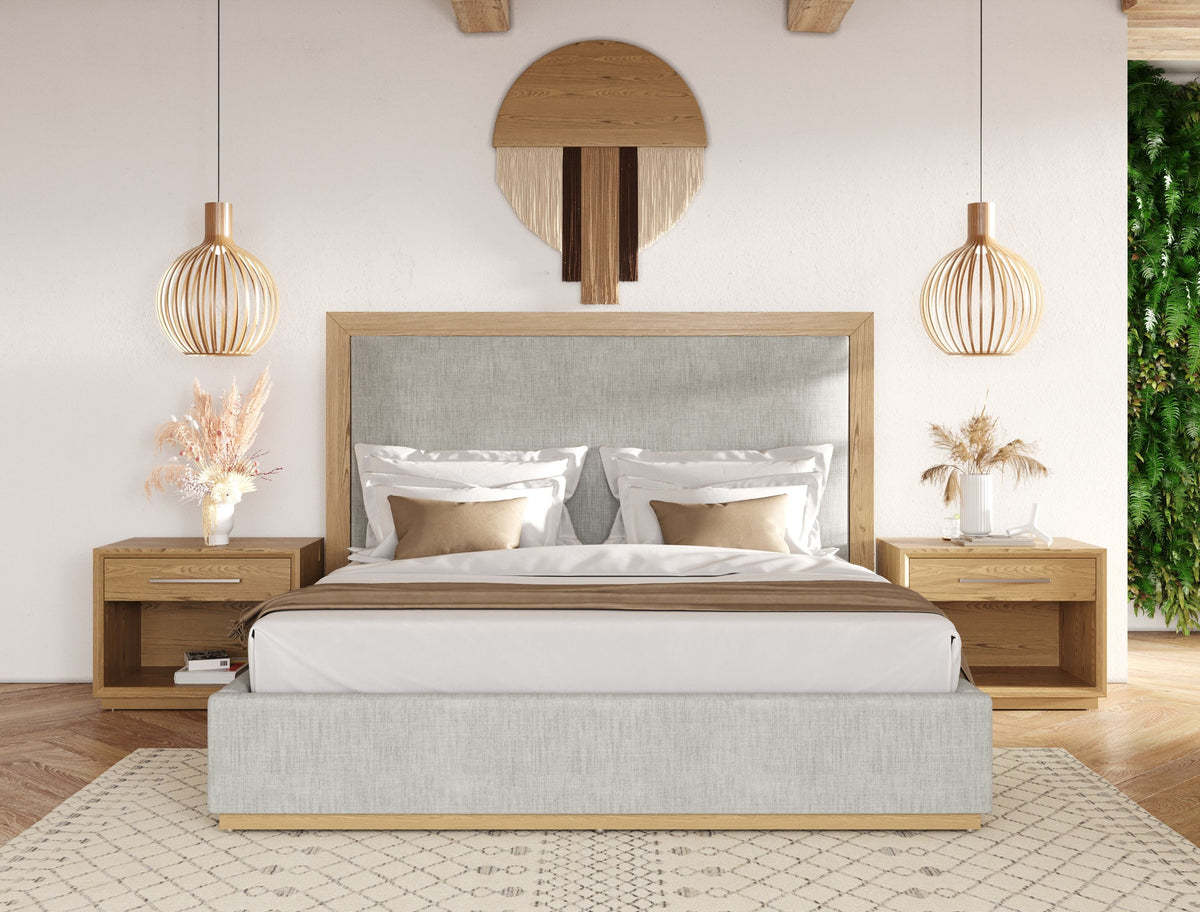 Queen Santa Barbara - Modern Grey Fabric + Natural Bed