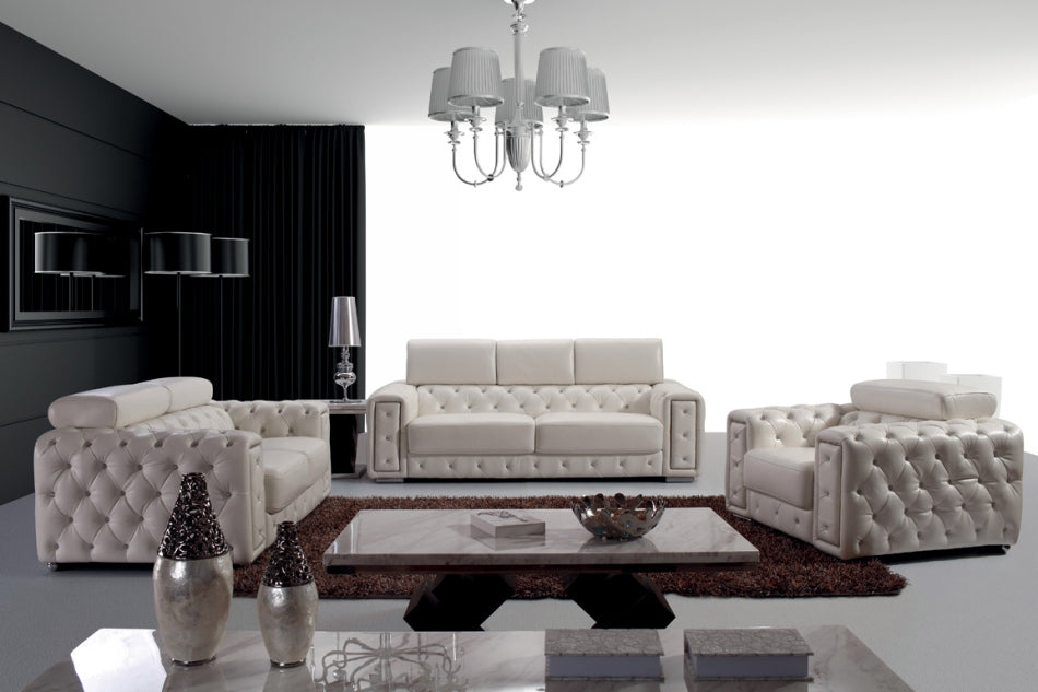 Lumy - Modern Tufted White Leather Loveseat with Crystals by VIG Furniture - View 2
