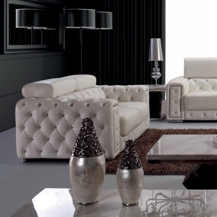Lumy - Modern Tufted White Leather Loveseat with Crystals by VIG Furniture - View 1