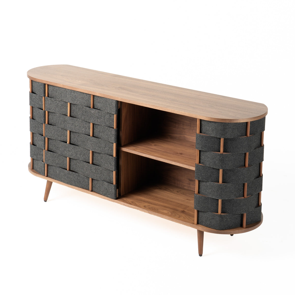 Sheridan - Mid-Century Modern Grey Fabric + Walnut Buffet by VIG Furniture - View 2