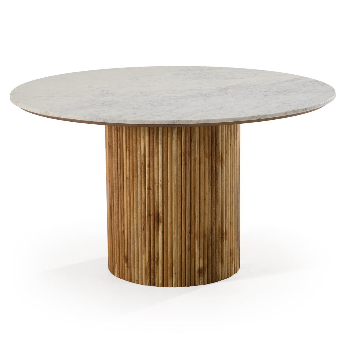 Shirley - Modern White Marble + Natural Acacia Round Dining Table by VIG Furniture - View 2