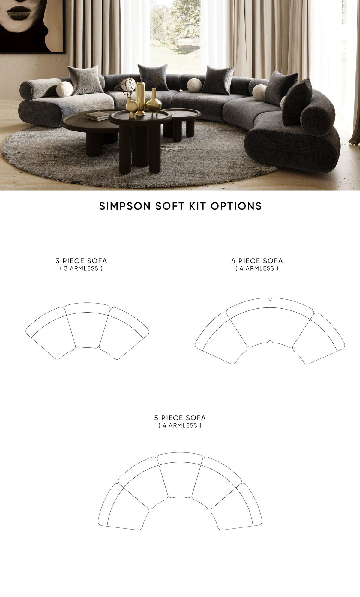 Simpson - Contemporary Dark Grey Fabric Curved Modular Sectional Sofa by VIG Furniture - View 2