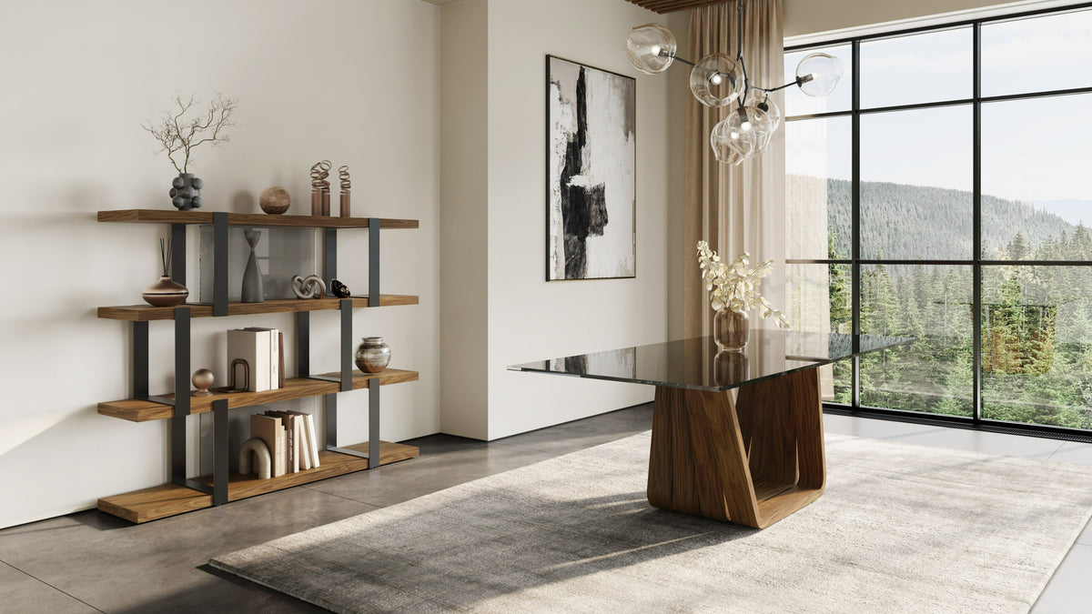 Solvang - Contemporary - Grey Glass + Walnut Rectangular Dining Table by VIG Furniture - View 2