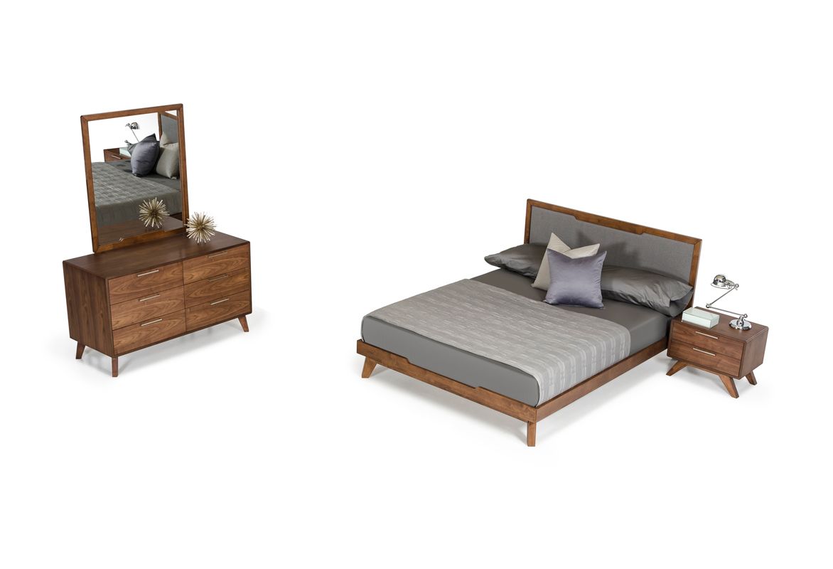 Eastern King Soria Modern Grey & Walnut Bedroom Set