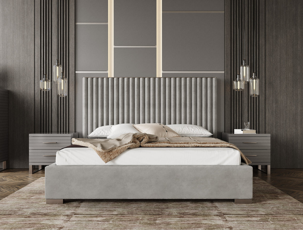 Splendor - Silver + Grey Velvet Upholstered King Platform Bed by VIG Furniture - View 3