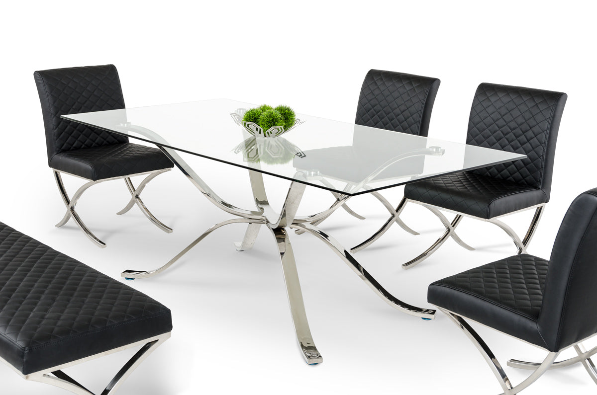 Adderley Modern Stainless Steel w/ Glass Top Dining Table by VIG Furniture - View 3