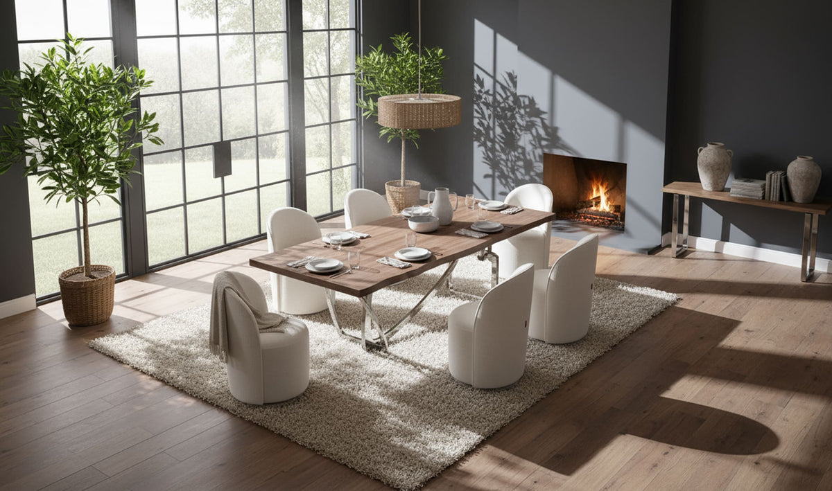 Addy Modern Walnut & Stainless Steel Dining Table by VIG Furniture - View 7
