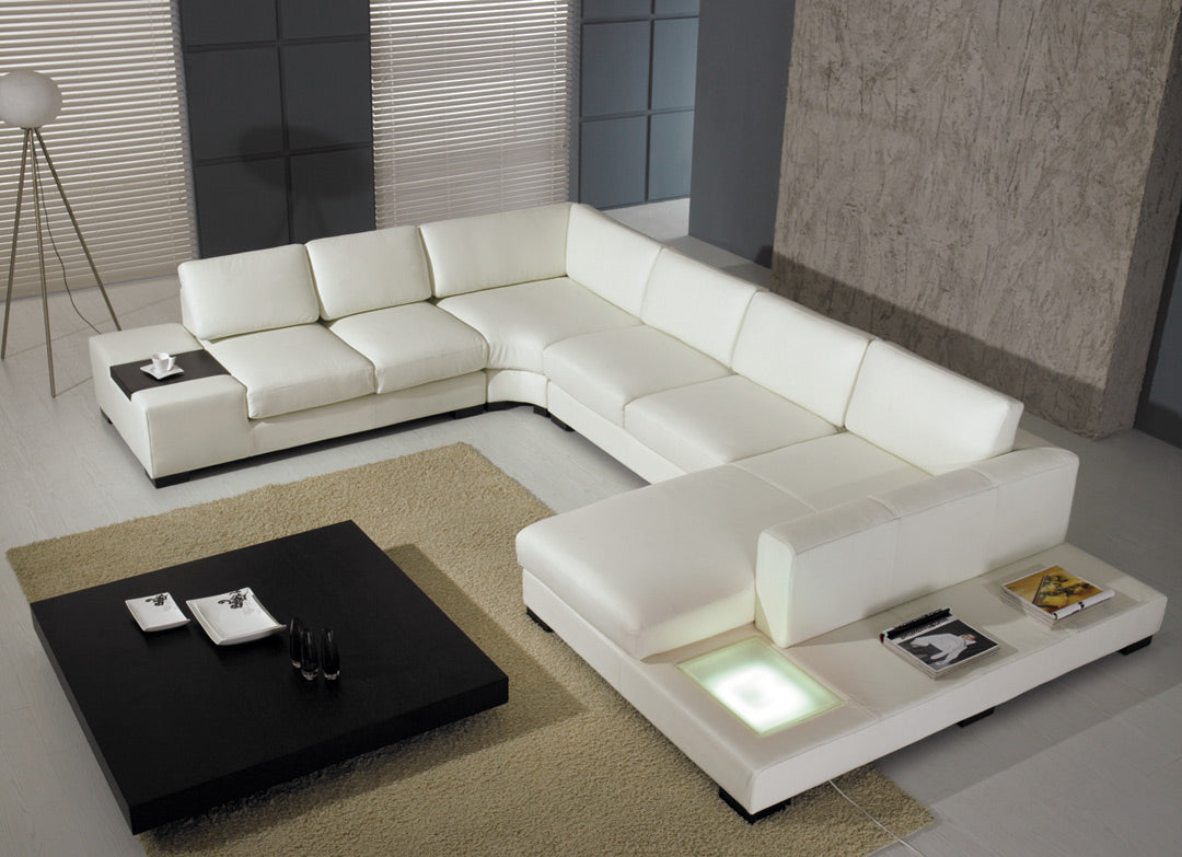 Eco-Leather T35 White Leather Sectional Sofa With Lights by VIG Furniture - View 1