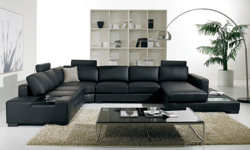 T35 - Modern Black Genuine Leather Sectional Sofa with Light by VIG Furniture - View 1