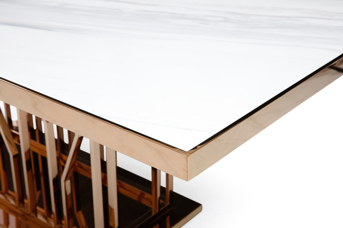 Marston Modern White Marble & Rosegold Dining Table by VIG Furniture - View 2
